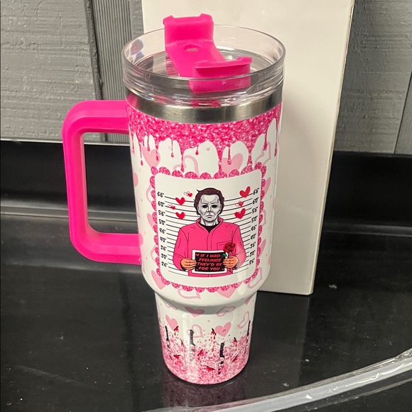Pink and White Tumbler with Straw - Picture 2 of 3